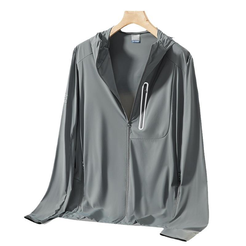 Sunscreen clothes men's summer outdoor high-end camping ice feeling ultra-thin cycling hooded UV-proof zipper pocket