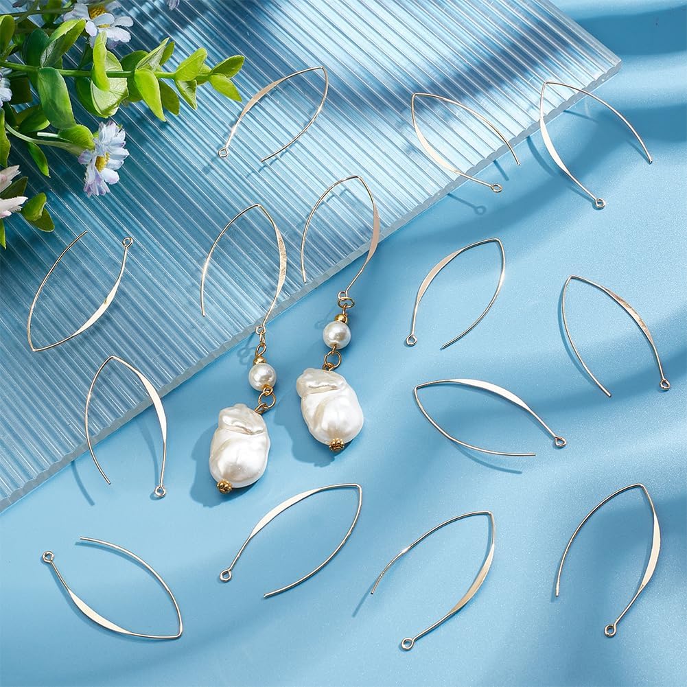 UNICRAFTALE 50Pcs Real 18K Gold Plated Earring Hooks V-Shape Ear Wires Metal Earring Hooks with Horizontal Loop Metal Ear Wires Drop Earring Hooks