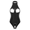 Сексуальный женский боди из искусственной кожи с вырезами, халтер, без спины, нижнее белье, цельный костюм-тедди