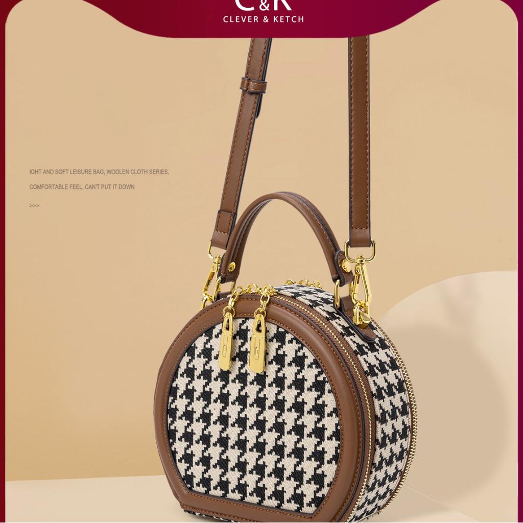 Модная ниша, легкая, роскошная сумка через плечо на одно плечо, маленькая круглая сумка в клетку «Тысяча птиц», длина 13 см, ширина 8,5 см, высота 17 см