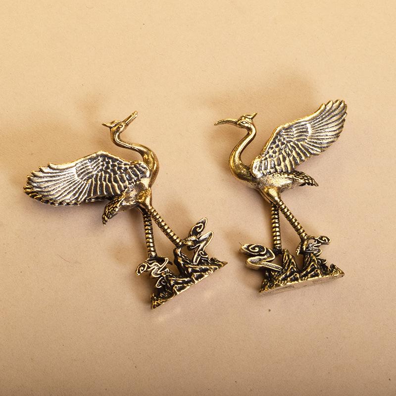 Vintage Crane Ornament Copper Animals Figurine Artwork Collections Statue For Desk Dining Room Fireplace Home Decorations