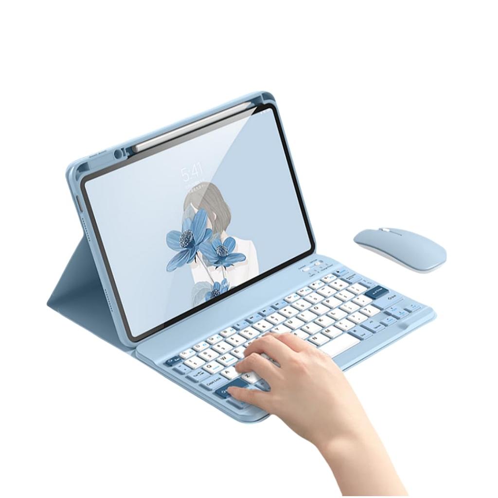 Стильный чехол-клавиатура для iPad Pro 11 M4 с отдельным отсеком для Apple Pencil, беспроводной Bluetooth, милый тонкий фолио-чехол, синий, с местом для хранения, магнитный, дизайн, клавиатура,