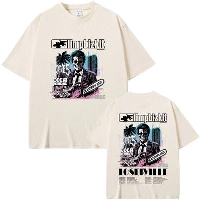 Винтажные футболки Limp Bizkit Тур по Великобритании и Европе 2025 Мужские Женские Рок Метал Оверсайз Уличная одежда Мужской Повседневный Хлопковая футболка Топы