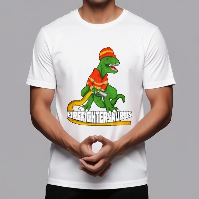 Everyday Tee Workout For Unisex Round Neck Tshirt Big Size Teeshirt Firefighter Dinosaur Wearing Hat And Jacket Hiphop Male Tops