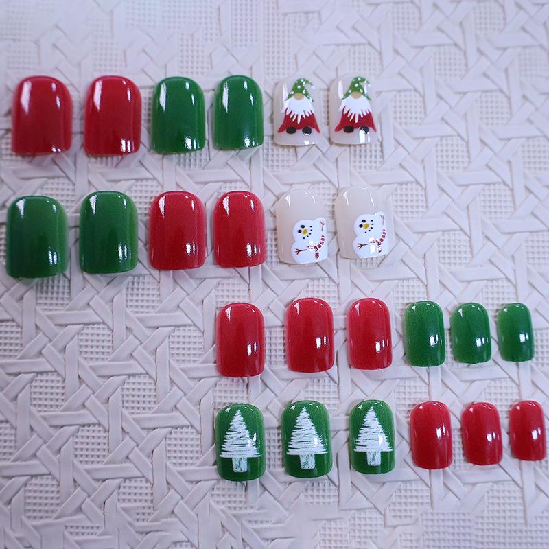 Christmas Manicure Wearing Nail Cute Santa Snowman Short Square Wearing Nail Piece