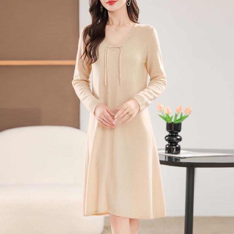 Женское кашемировое платье Qinghe кашемир 30% кашемир 70% шерсть осенне-зимняя кашемировая юбка мягкая и теплая