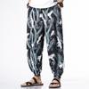 Men Summer Chinese Style Casual Crane Printing Youth Large Size Loose Harem Trousers Ankle Banded Pants