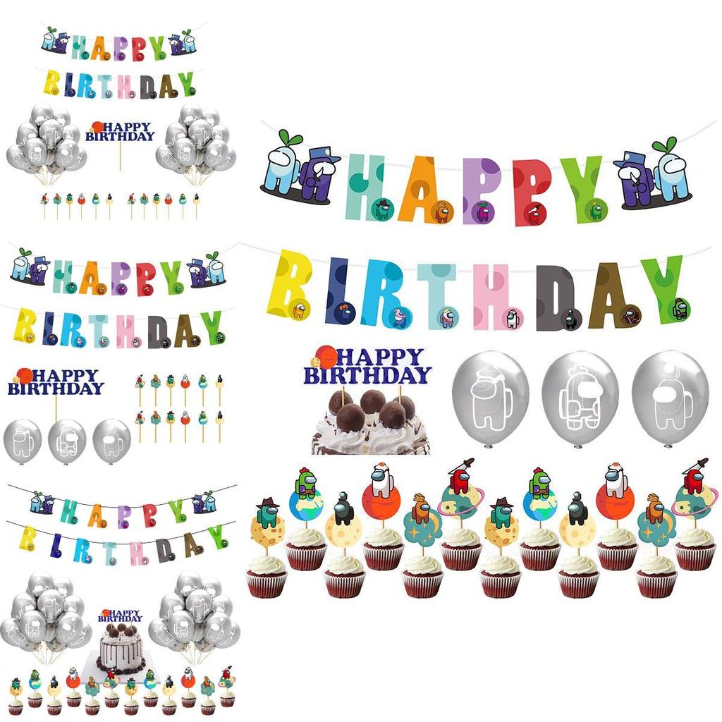Party Game Birthday Decor Suit Supplies Set Balloon Banner Caketopper