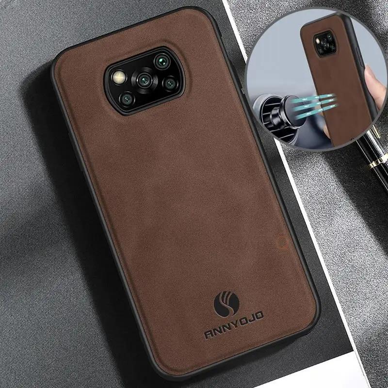 Magnetic Sheepskin Leather Case For Xiaomi Mi Poco X3 Pro Nfc 5g Luxury Men Business Retro Back Cover Poko X 3 X3pro X3nfc