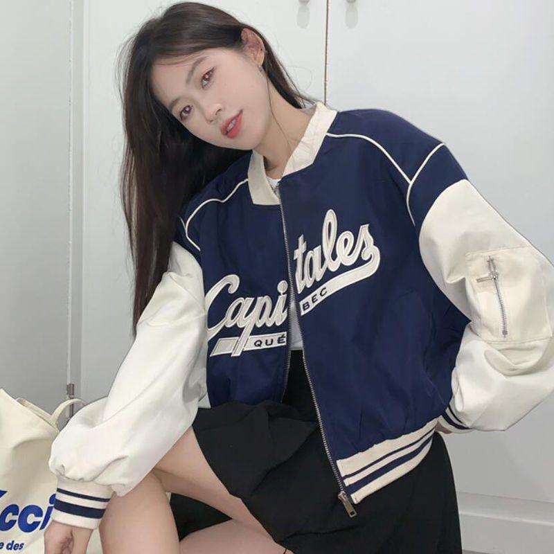Harajuku Fashion Cropped Baseball Jacket Women Oversized Zipper Korean Streetwear Short Varsity Jackets Y2k Bomber Coat