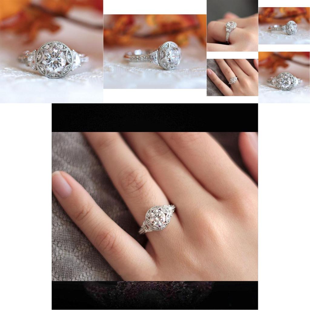 Elegant Silver Plated Ring With Round White Sapphire Rhinestone For Weddings