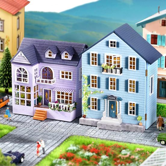 1 Set DIY House Model with Warm Lighting European Style Happy Hut