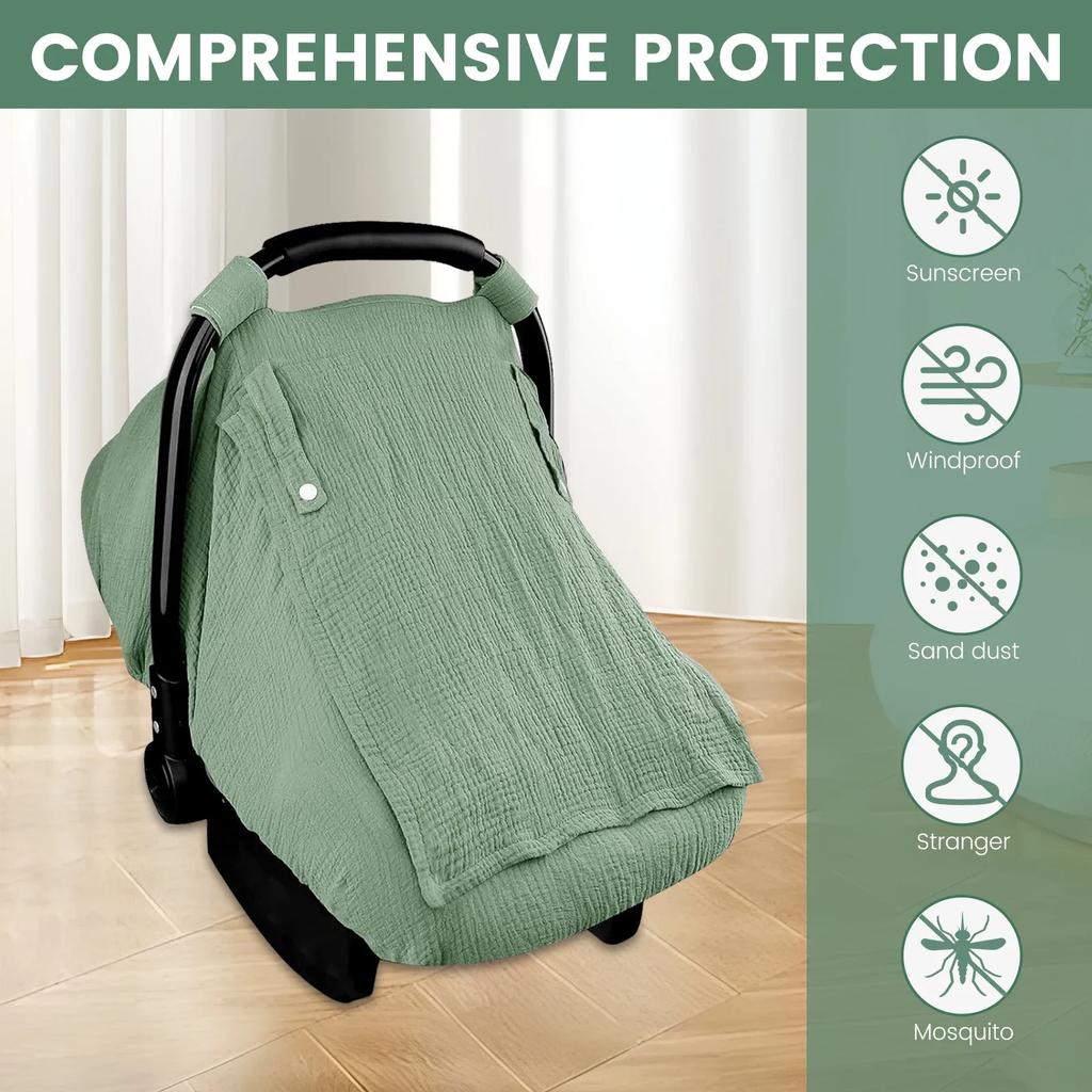 Baby Car Seat Cover Universal Baby Stroller Accessories 3 Modes Windproof Infant Carrier Canopy with Two Way Zipper for Travel