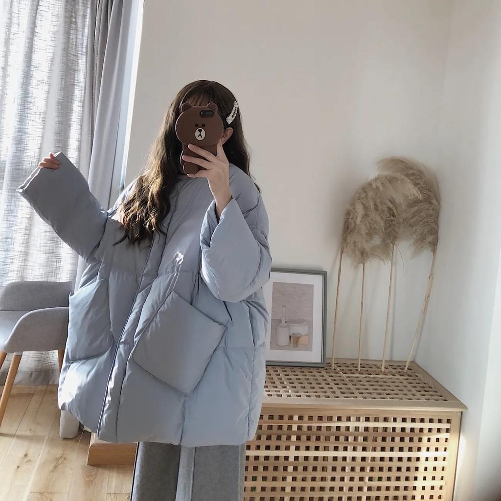 Женское белое утиное пуховое пальто Зимняя мода Женский шарф Куртки большого размера с круглым вырезом Свободные утолщенные парки Теплая верхняя одежда