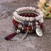 4PCS Bohemian Multi-Strand Beaded Bracelet Set with Fringe Tassel & Wing "I Love You" Charm - Women's Layered Jewelry Gift for Summer Fashion