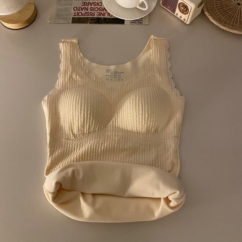 Плюшевый жилет для женщин с подушкой для груди, утолщенная холодная изоляция, двухслойное нижнее белье с тонкой подошвой, осеннее и зимнее нижнее белье