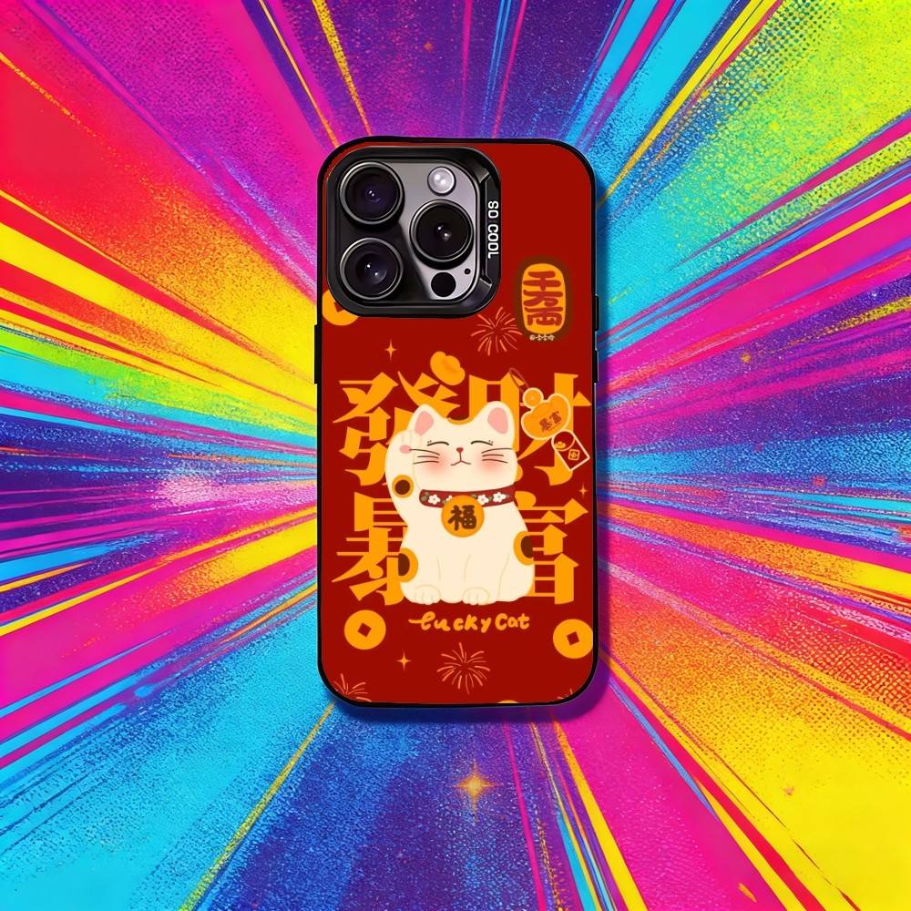 Cute Lucky Maneki Neko Cat Phone Case For IPhone 16 17 15 14 12 13 Pro Max Black Color Shockproof Cover