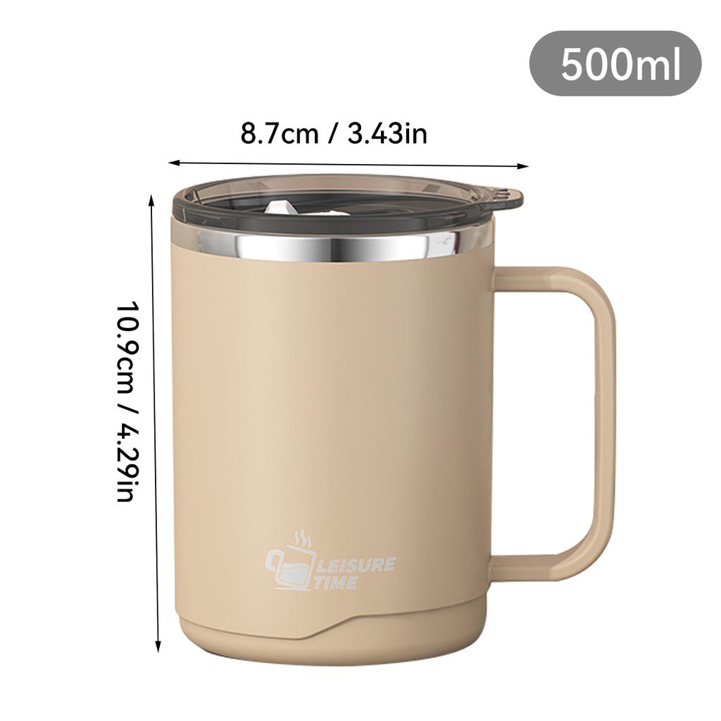 500ml 304 Stainless Steel Milk Coffee Cup Mug Double-Layer Insulated Drinking Cup With Handle Reusable Sealed Water Cup