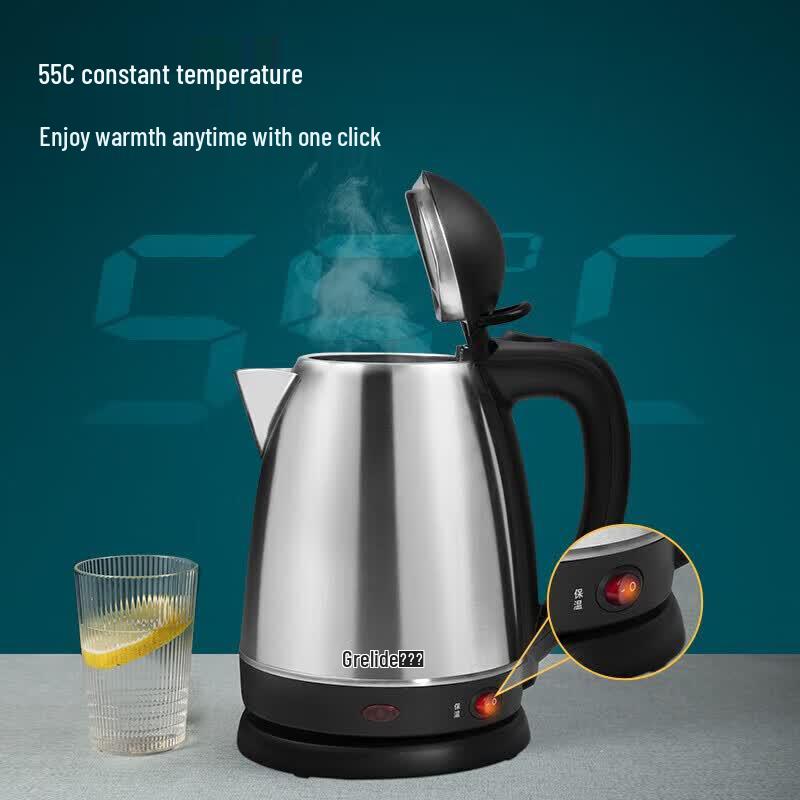 Grelide 1.8L 304 Stainless Steel Electric Kettle with Keep Warm CN plug (adapter included)