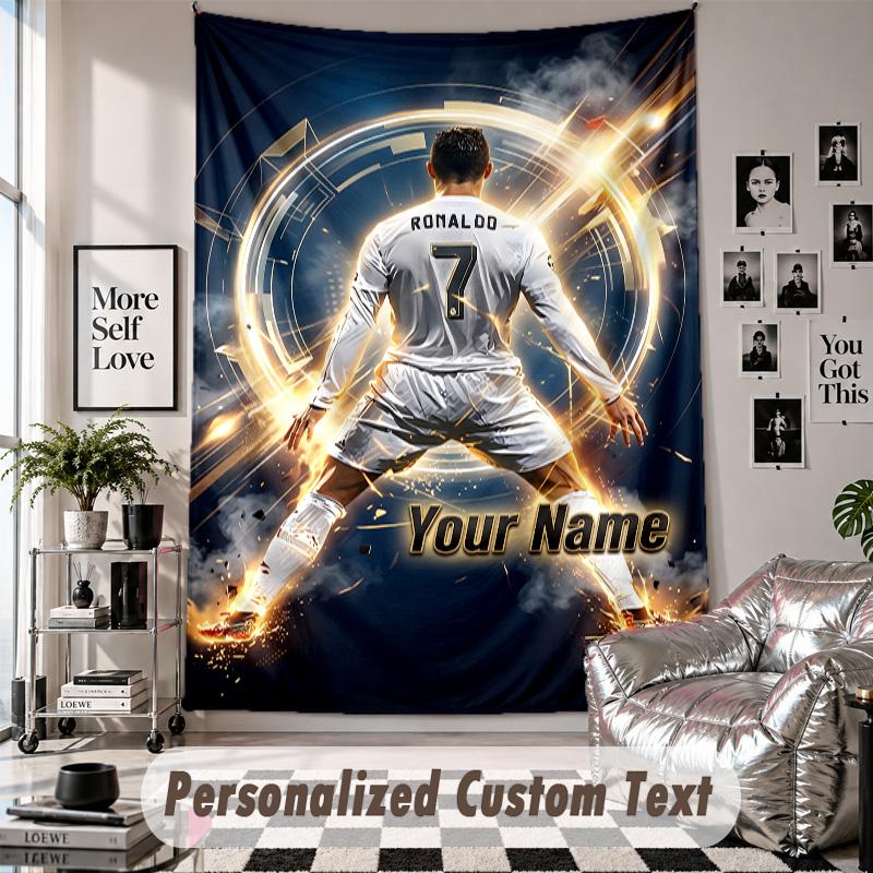 Wall Hanging Tapestry With Custom Name & Text, Cristiano Ronaldo Decorative Tapestry For Bedroom