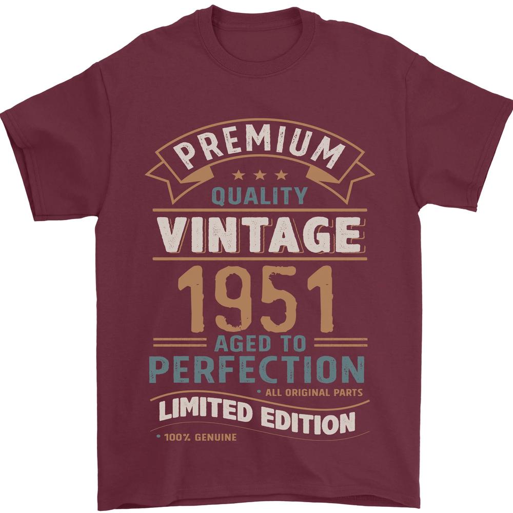Премиум Винтажная Футболка 75-й День Рождения 1951 Unisex 100% Хлопок