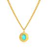 Simple Stainless Steel Round Irregular Turquoise Pendant Style Fashion Titanium Steel Necklace Women