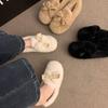 Модные женские пушистые балетки Модные туфли-слипоны с бантом-бабочкой Теплые мультяшные домашние туфли для зимы