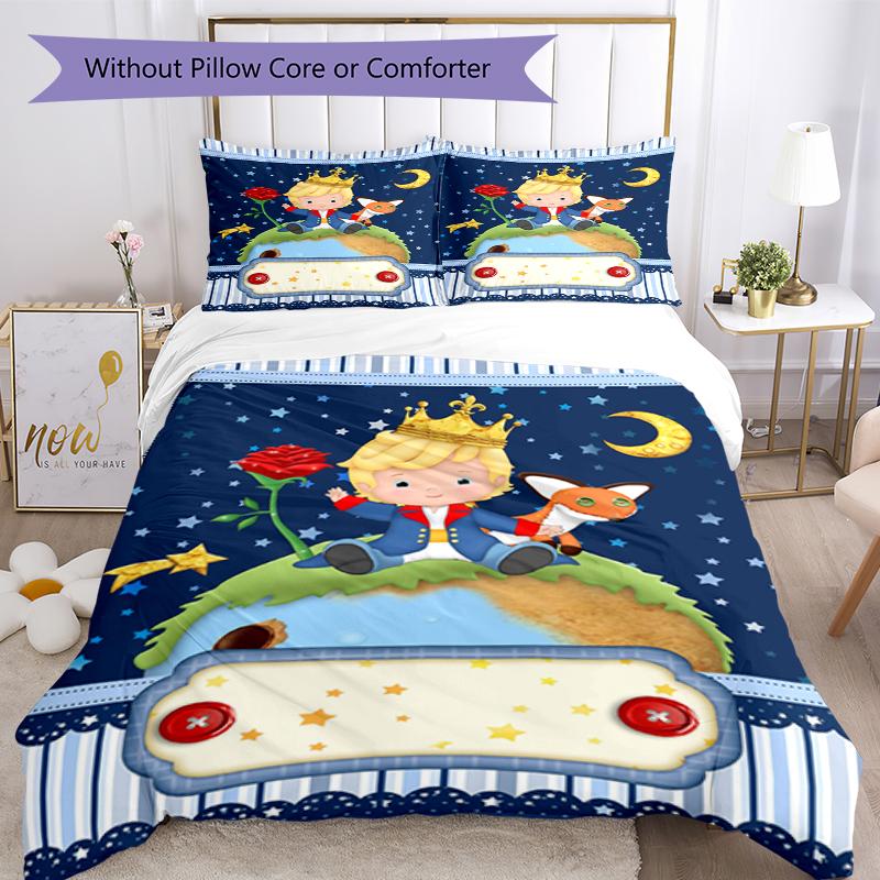 3pcs The Little Prince Bedding Set Duvet Cover Closure Includes 1 Duvet Cover & 2 Pillowcases, Soft and Comfortable for All Seasons.