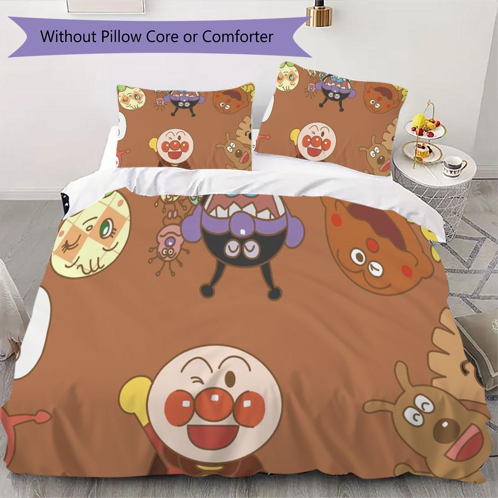 Anpanman Printed Cute Children's Duvet Cover Set, Three-Piece Set(1*Duvet Cover + 2*Pillowcase, Without Core),