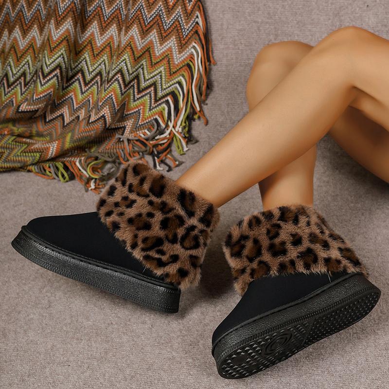Зимние сапоги Lucyever из искусственного меха с леопардовым принтом, женские зимние плюшевые ботильоны с толстой подошвой, женская нескользящая зимняя обувь на платформе 42