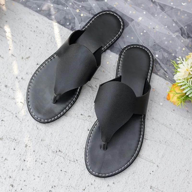 Высококачественная женская обувь с защипнутым носком, женские тапочки, модные пляжные тапочки больших размеров, женские летние однотонные тапочки на плоской подошве