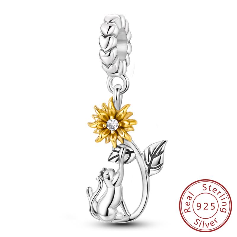 Оригинальные Шармы Бусины Медь Золотой Бант Леопард Кошка Собака Подсолнух Бусины Подходят для Подвески Браслет Женские Ювелирные Изделия Подарок