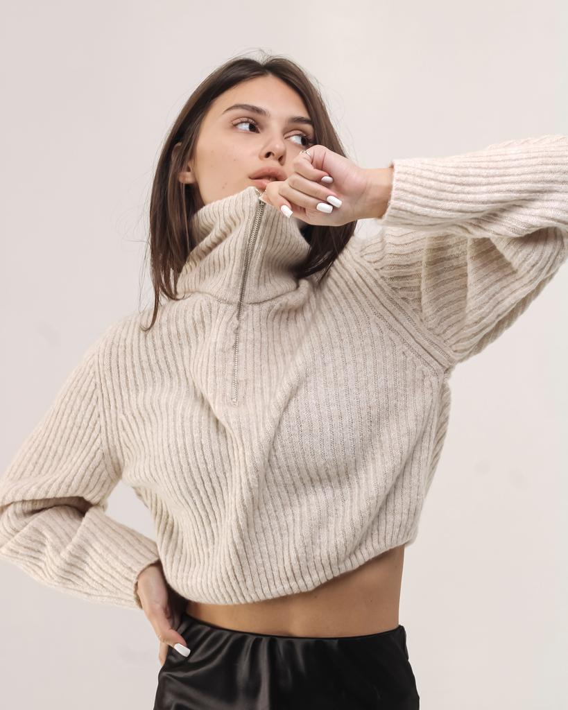 Sweater with Zipper Avrile 92440 Beige