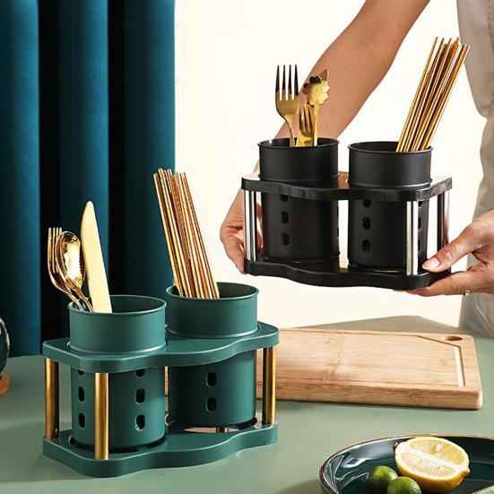 Chopstick Holder with Drainage Holes 2 Grids Large Caliber Orderly Kitchen Chopstick Case Shelf Dining Room Utensil