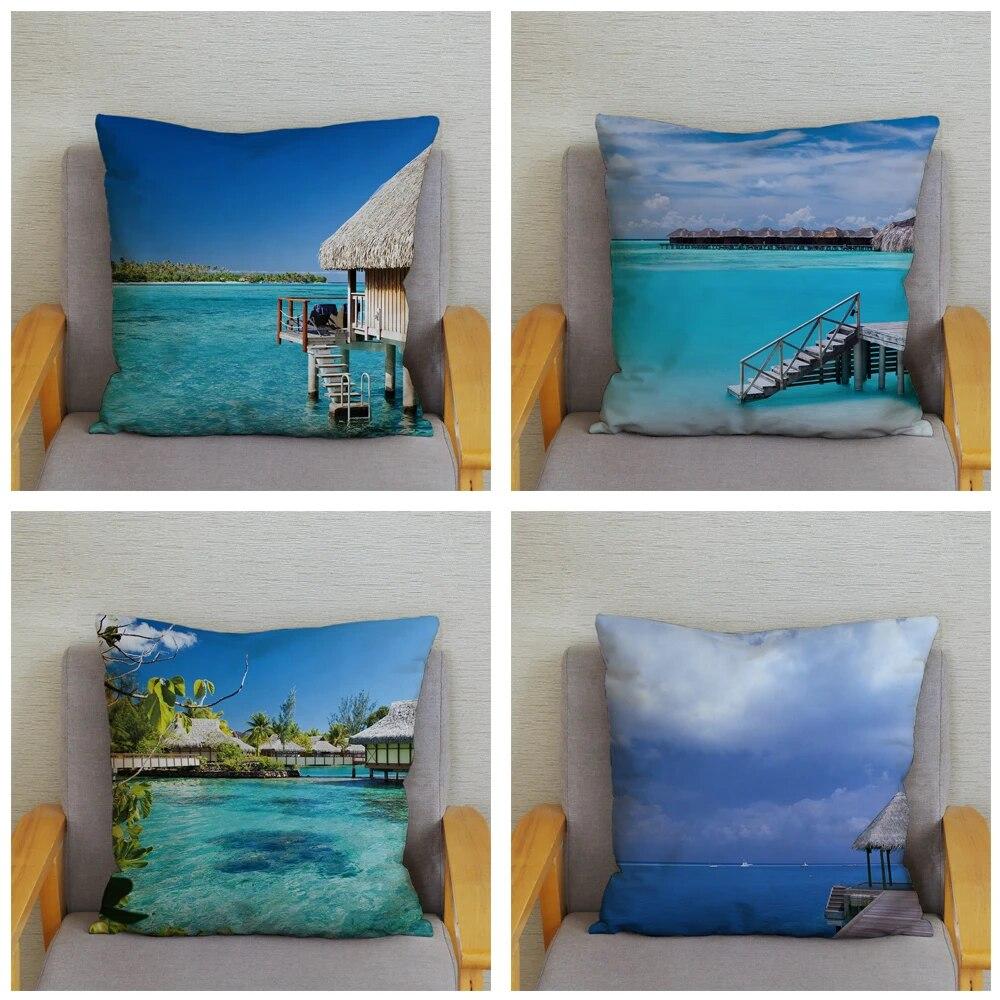 Декор для спальни, гостиной, пляжный пейзаж, кокосовая пальма, чехол для дивана, домашний декор, наволочка с принтом морской звезды и ракушки
