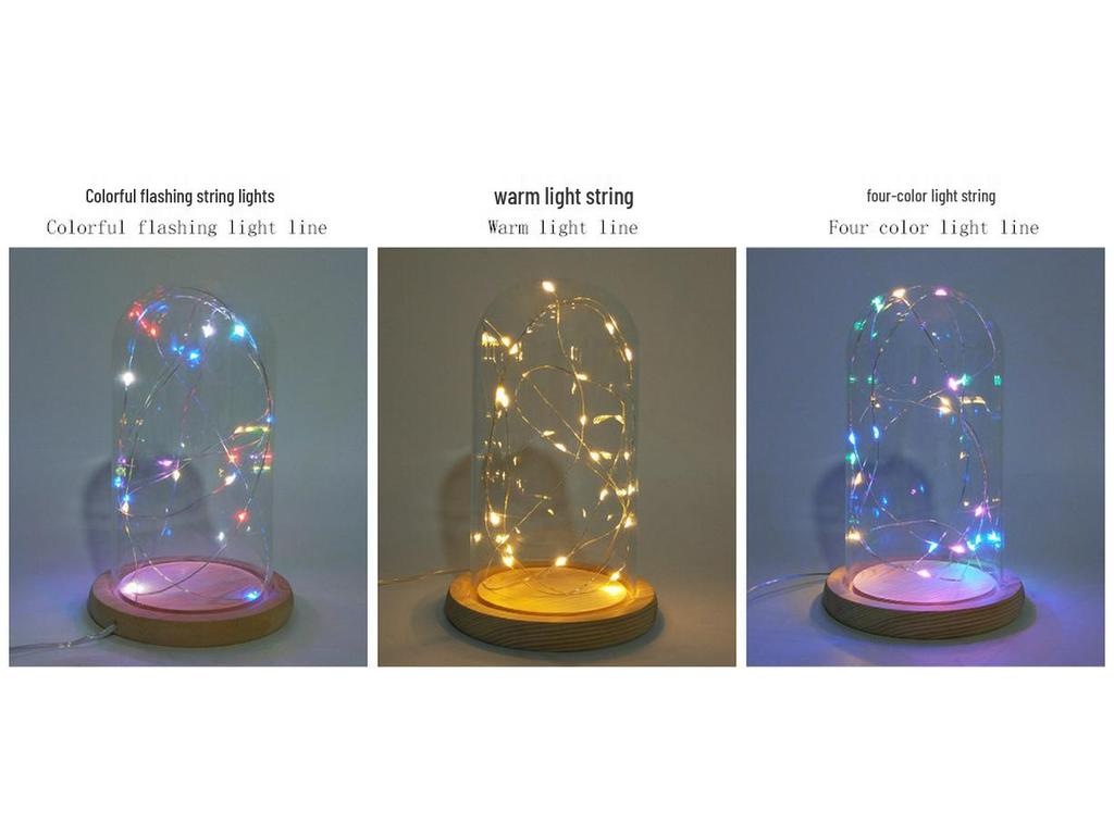 LED Snowflake & Star Glass Dome Ornament with Red Bow - Christmas Table Decoration