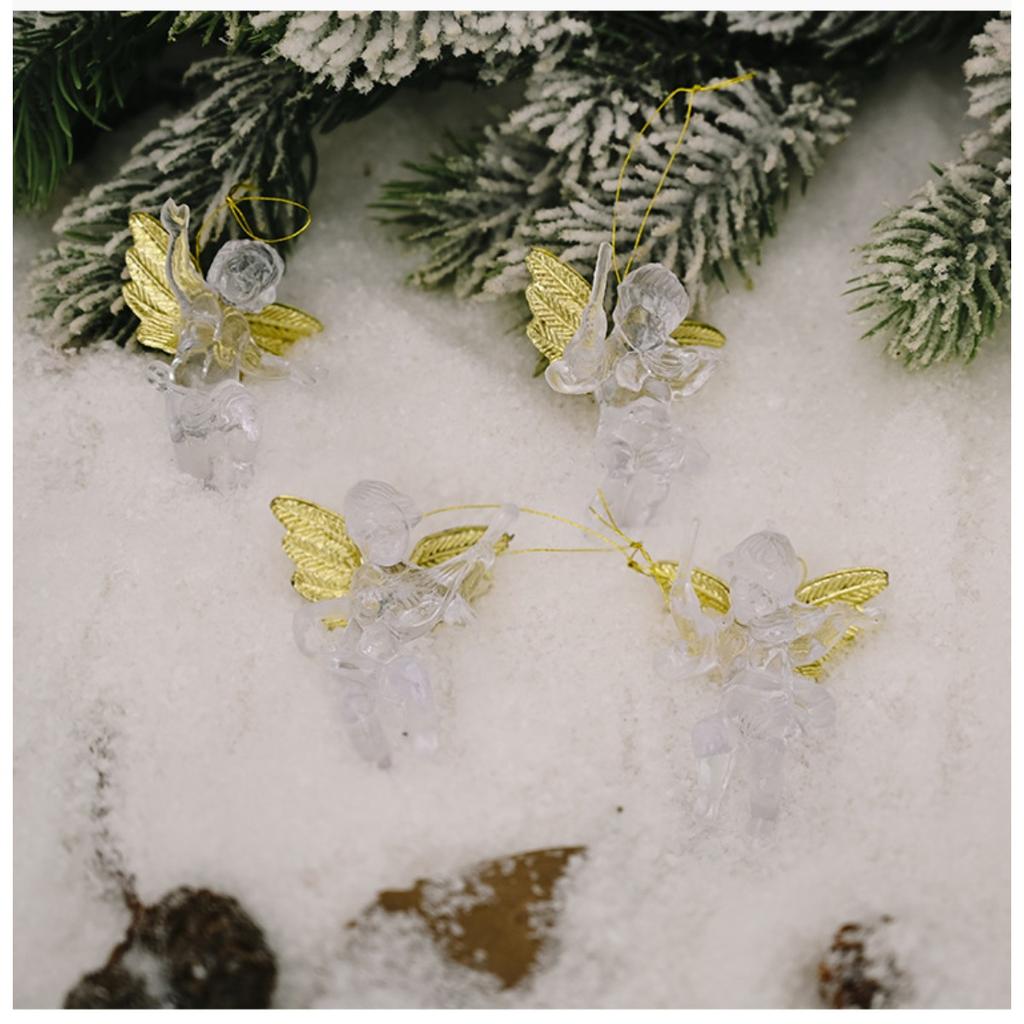 4 шт. Рождественские украшения в виде ангела, кристально чистый ангел с золотыми крыльями, подвески для рождественской елки, праздничные украшения