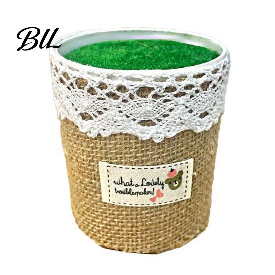 Sturdy Artificial Planter Simulated Flower Pot Arrangement with Linen Flocking Pad Design Durable Nordic Vase Style Plants for Home Garden Office