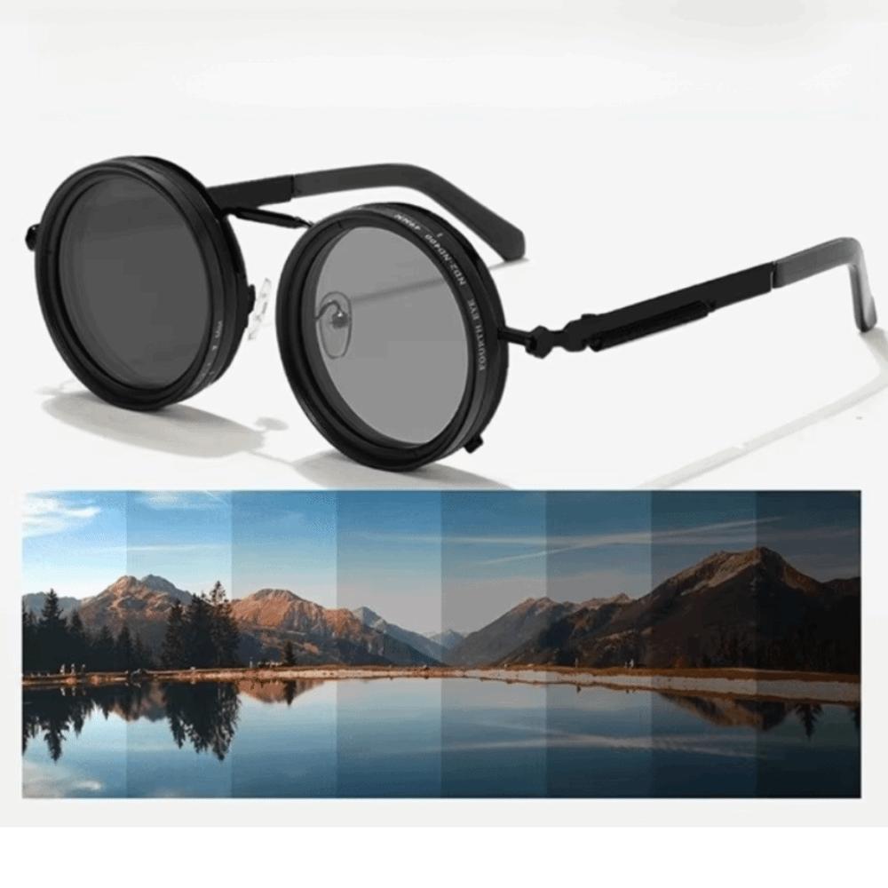 Manual Rotating Fishing Sunglasses Round Frame ND Filter Sunglasses  Driving