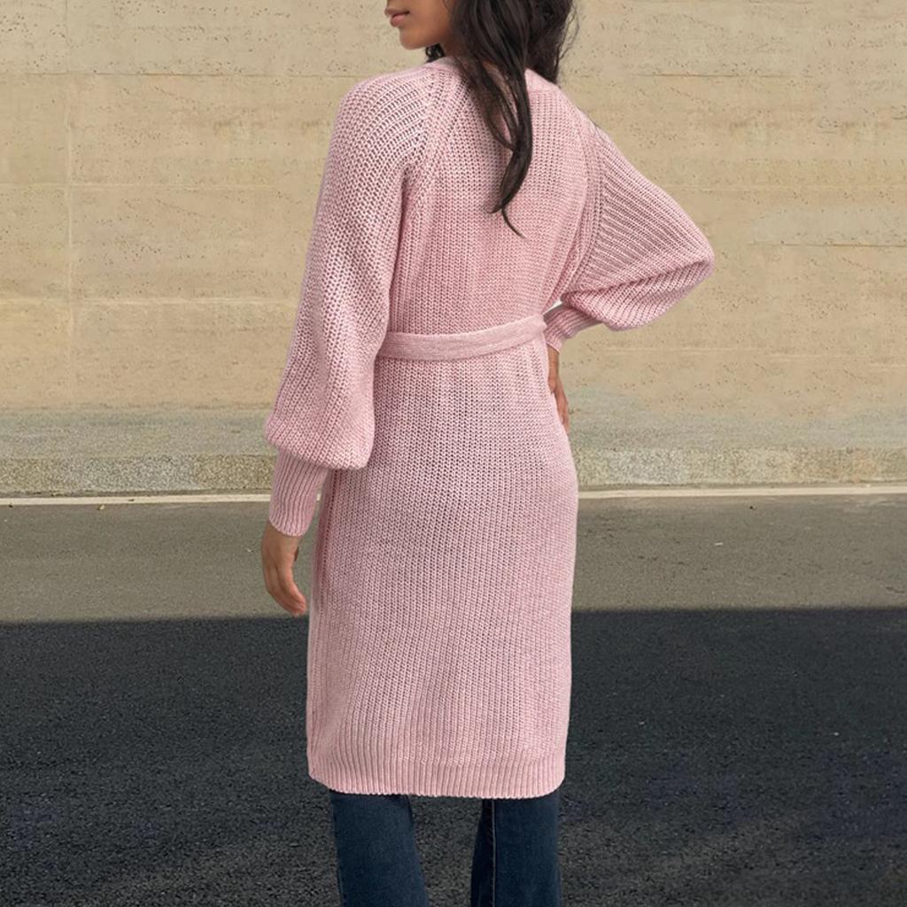 Женская мода пояс вязаный кардиган свитер повседневный свободный свитер куртка