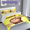 3pcs Custom Name Curious George Set,Includes 1 Duvet Cover and 2 Pillowcases,All-season Bedroom Decor