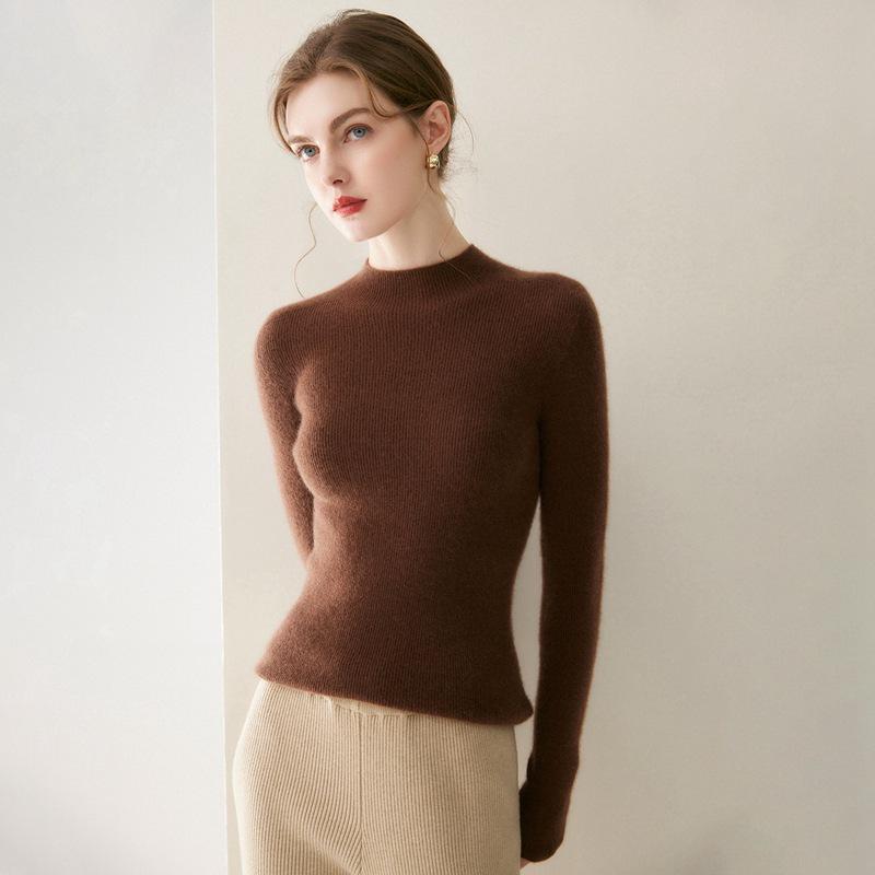 Women's 100% Pure Cashmere Seamless Half-High Collar Slim Fit Sweater - Perfect Knit Base for Autumn/Winter