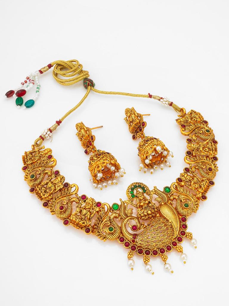 Позолоченный набор храмовых украшений с разноцветными камнями и бусинами