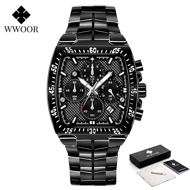 Relogio Masculino Sport Watch For Men WWOOR Luxury Square Male Clock Waterproof Chronograph Quartz Wristwatch Military Men Watch