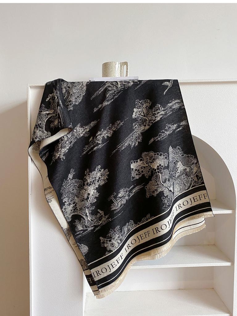 Thick Winter Poncho Women Scarf Luxury Floral Warm Shawl and Wrap Cashmere Pashmina Scarves Design Blanket Bufanda Echarpe