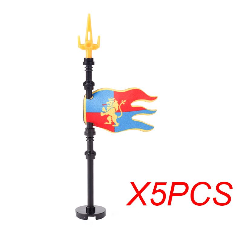 MOC Medieval Red Lion Black Eagle Castle Soldier Knight Horse Mount Building Block Military Figure Vest Armor Flag Toy Gift