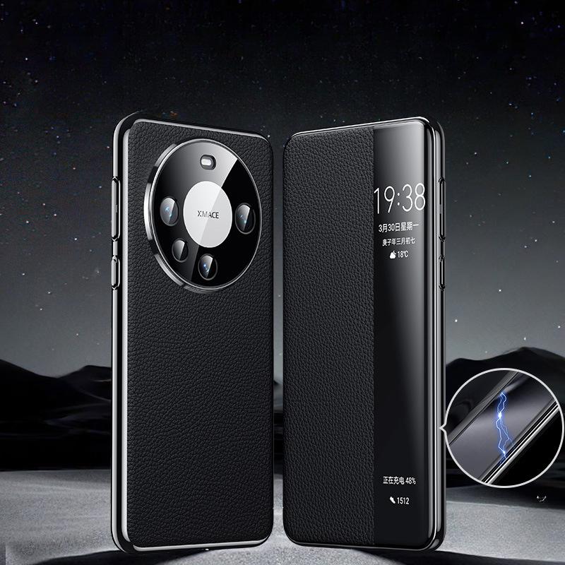 Подходит для чехла для мобильного телефона Huawei Mate60pro Магнитный чехол с умным окном M60 Полностью закрывающий противоударный Кожаный чехол высокого класса для бизнеса