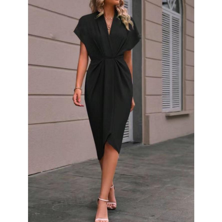 YYFS Женские модные летние весенние однотонные повседневные платья с v-образным вырезом и короткими рукавами и высокой талией