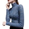 Women Bottoming Top Slim Fit High Collar Long Sleeve Hollow Out Solid Color Daily Collocation Thin