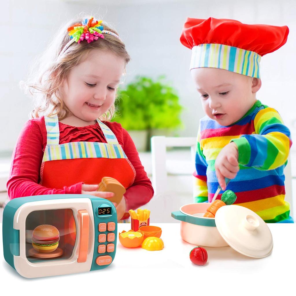 Cute Stone Play Play 20 Piece Cooking Pretend Birthday Gift Set, Toys, Kitchen, Microwave, Set, Utensils, Ingredients, Fruits, Parent-Child Game,